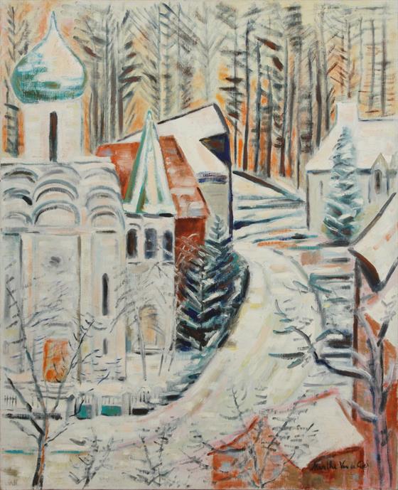 Pohled na ruský kostel v zimě