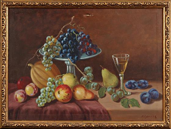 Zátiší s ovocem a sklenicí vína