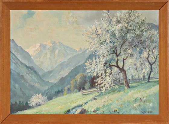 K. Weber - Pohled z jarního Alpského údolí