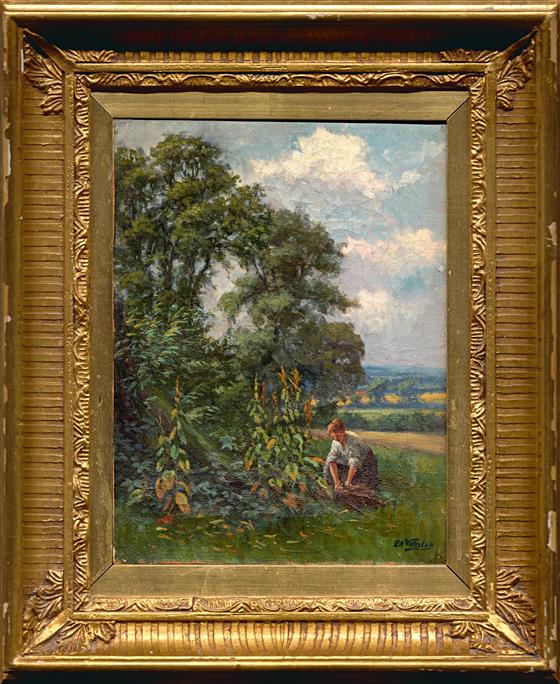 Žena sbírající kopřivy