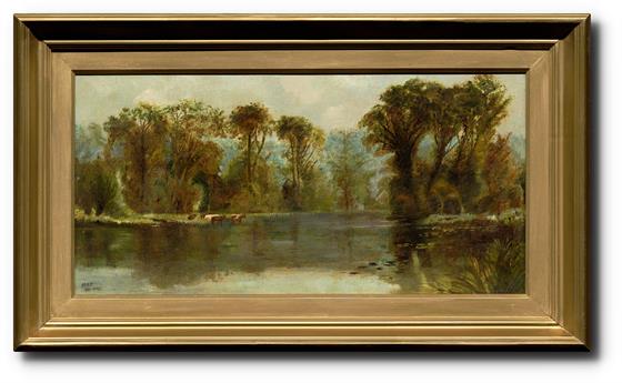 Krajina s krávami u vody