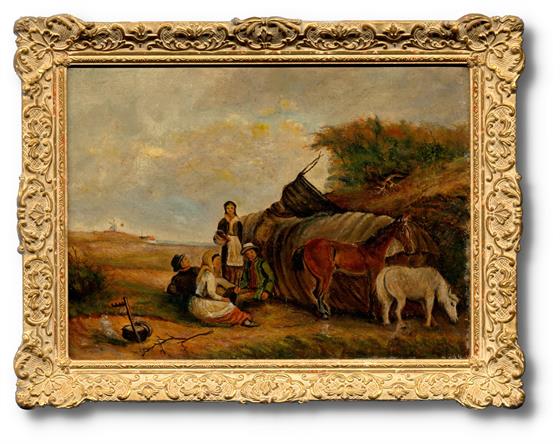 Lidé s koňmi v krajině