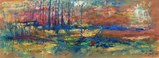 Lodě při západu slunce