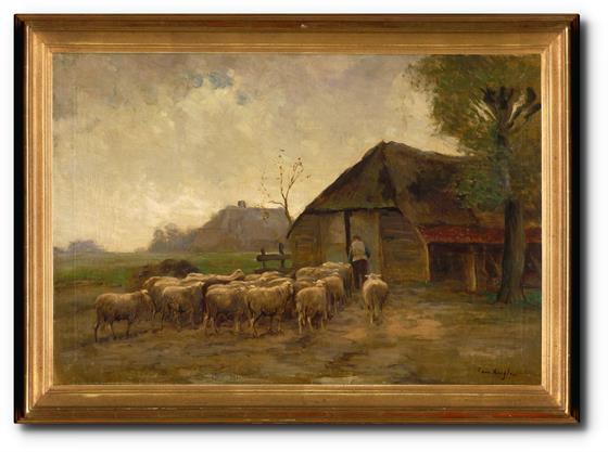 Pastýř ovcí se stádem