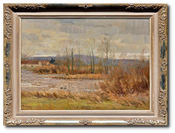 Podzimní krajina s rybníkem